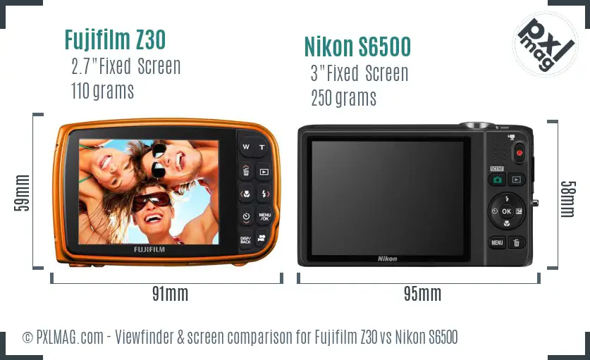 Fujifilm Z30 vs Nikon S6500 Screen and Viewfinder comparison