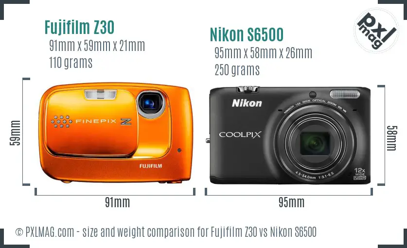 Fujifilm Z30 vs Nikon S6500 size comparison