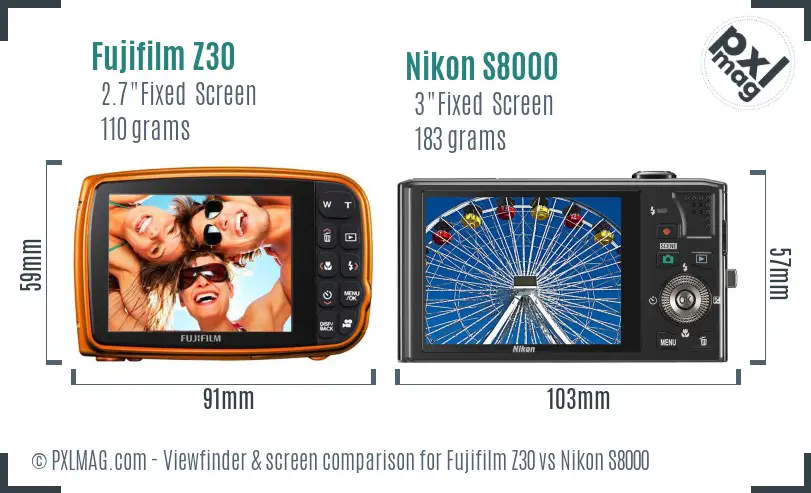 Fujifilm Z30 vs Nikon S8000 Screen and Viewfinder comparison