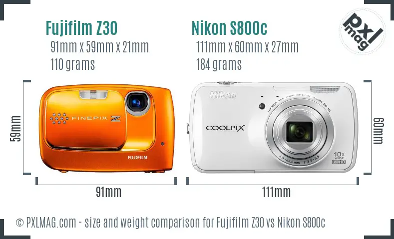 Fujifilm Z30 vs Nikon S800c size comparison Fujifilm Z30 vs Nikon S800c size comparison