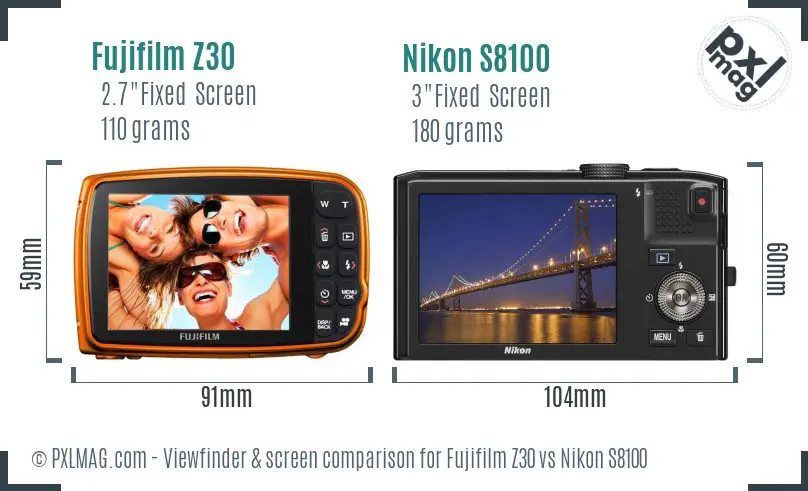 Fujifilm Z30 vs Nikon S8100 Screen and Viewfinder comparison Fujifilm Z30 vs Nikon S8100 Screen and Viewfinder comparison