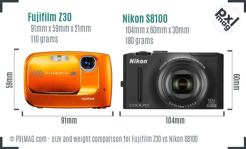Fujifilm Z30 vs Nikon S8100 size comparison Fujifilm Z30 vs Nikon S8100 size comparison