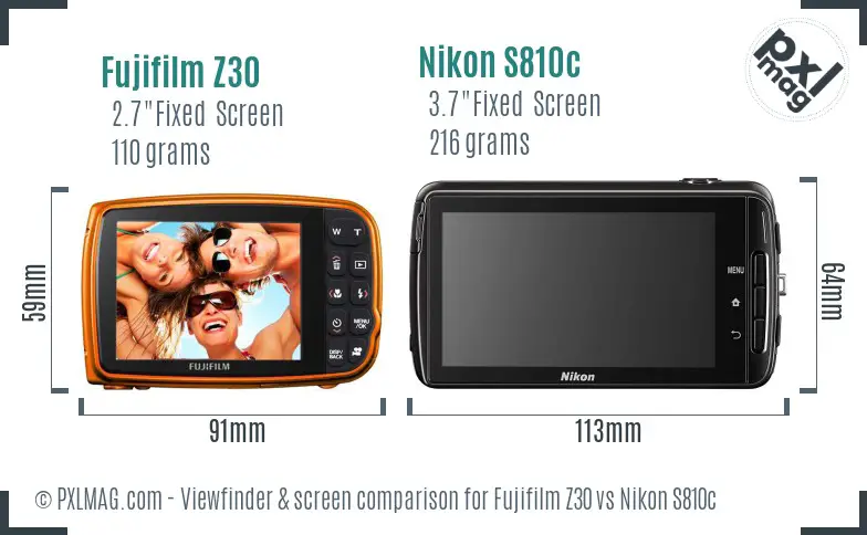 Fujifilm Z30 vs Nikon S810c Screen and Viewfinder comparison