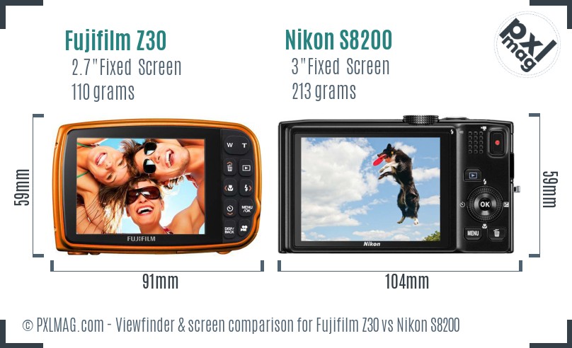 Fujifilm Z30 vs Nikon S8200 Screen and Viewfinder comparison