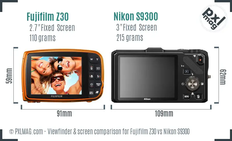Fujifilm Z30 vs Nikon S9300 Screen and Viewfinder comparison