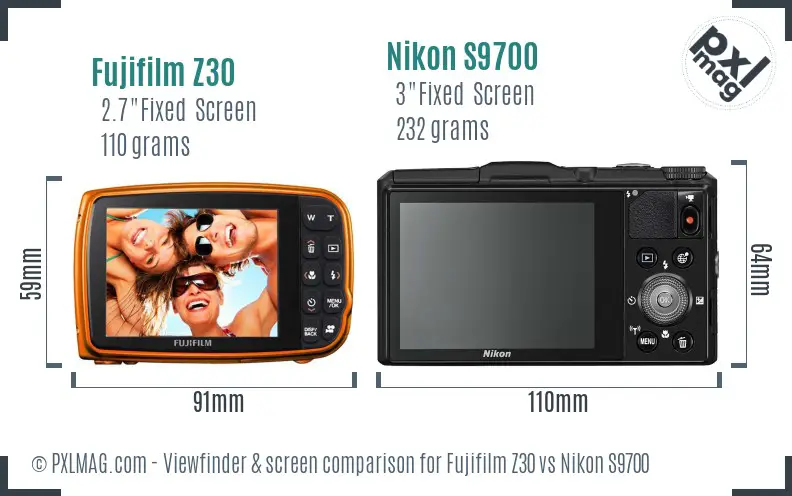 Fujifilm Z30 vs Nikon S9700 Screen and Viewfinder comparison