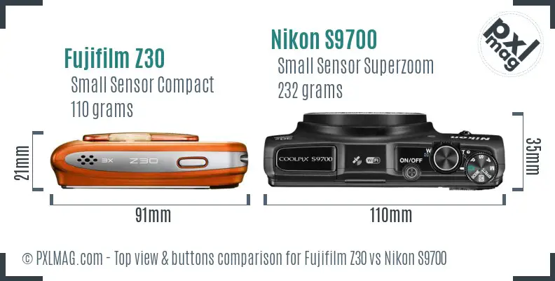 Fujifilm Z30 vs Nikon S9700 top view buttons comparison