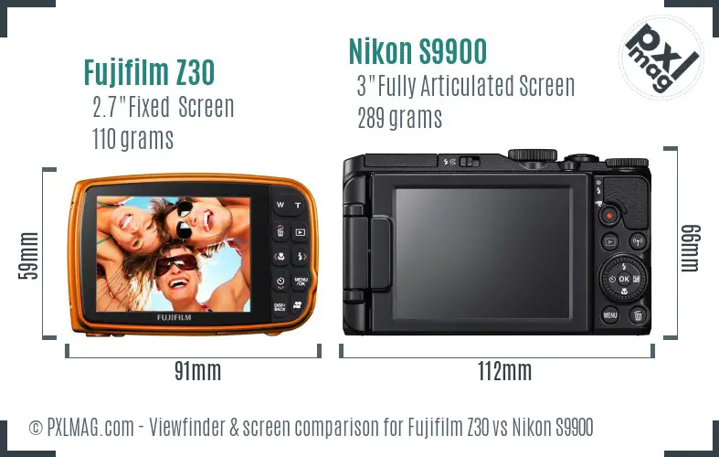 Fujifilm Z30 vs Nikon S9900 Screen and Viewfinder comparison