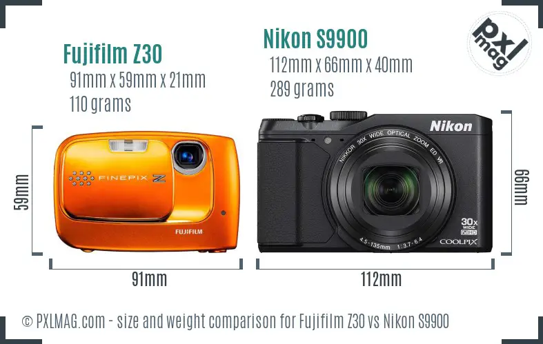 Fujifilm Z30 vs Nikon S9900 size comparison