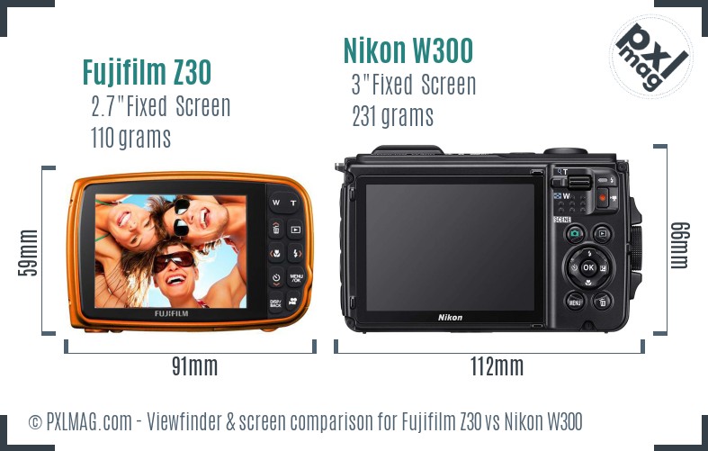 Fujifilm Z30 vs Nikon W300 Screen and Viewfinder comparison