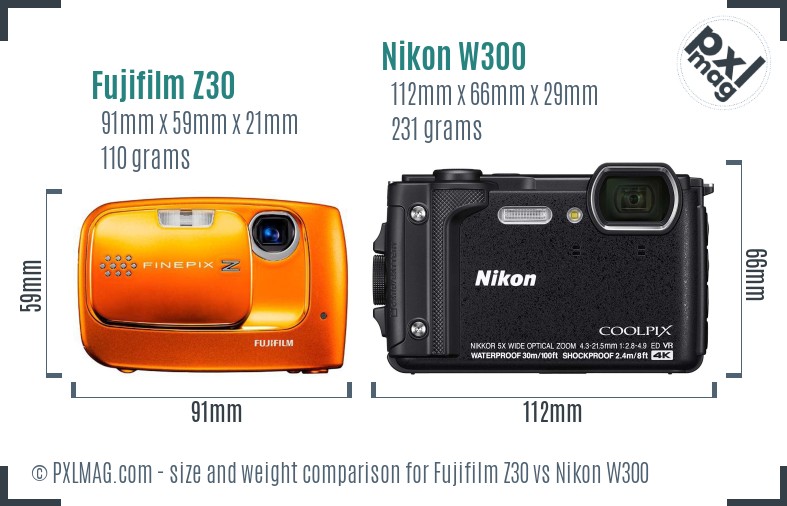 Fujifilm Z30 vs Nikon W300 size comparison Fujifilm Z30 vs Nikon W300 size comparison