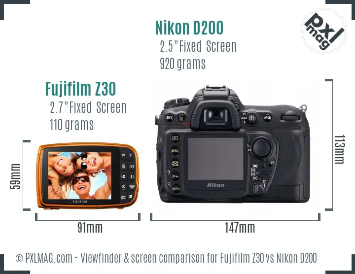 Fujifilm Z30 vs Nikon D200 Screen and Viewfinder comparison