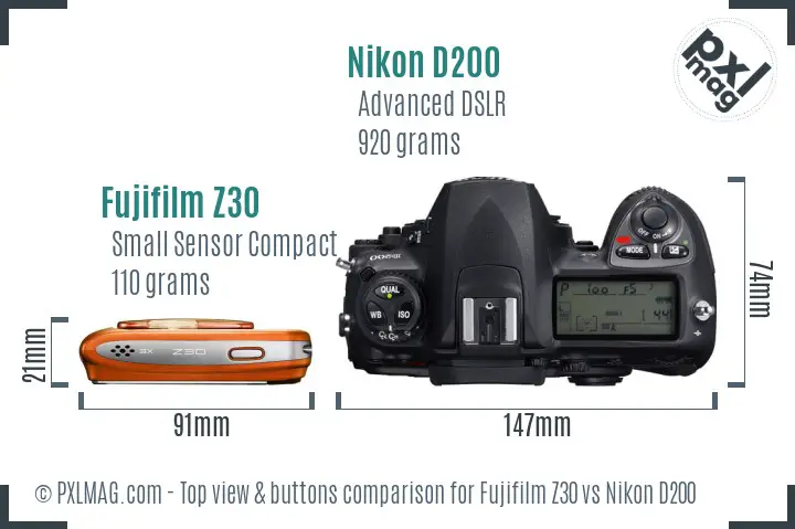 Fujifilm Z30 vs Nikon D200 top view buttons comparison