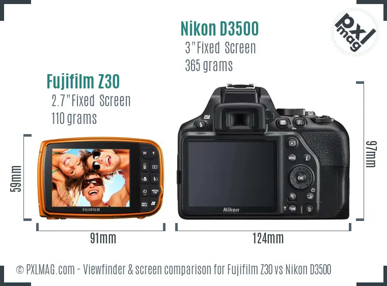 Fujifilm Z30 vs Nikon D3500 Screen and Viewfinder comparison