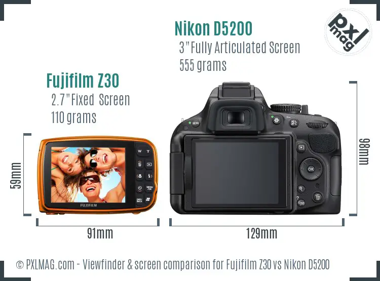 Fujifilm Z30 vs Nikon D5200 Screen and Viewfinder comparison Fujifilm Z30 vs Nikon D5200 Screen and Viewfinder comparison