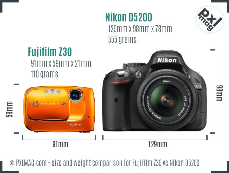 Fujifilm Z30 vs Nikon D5200 size comparison Fujifilm Z30 vs Nikon D5200 size comparison