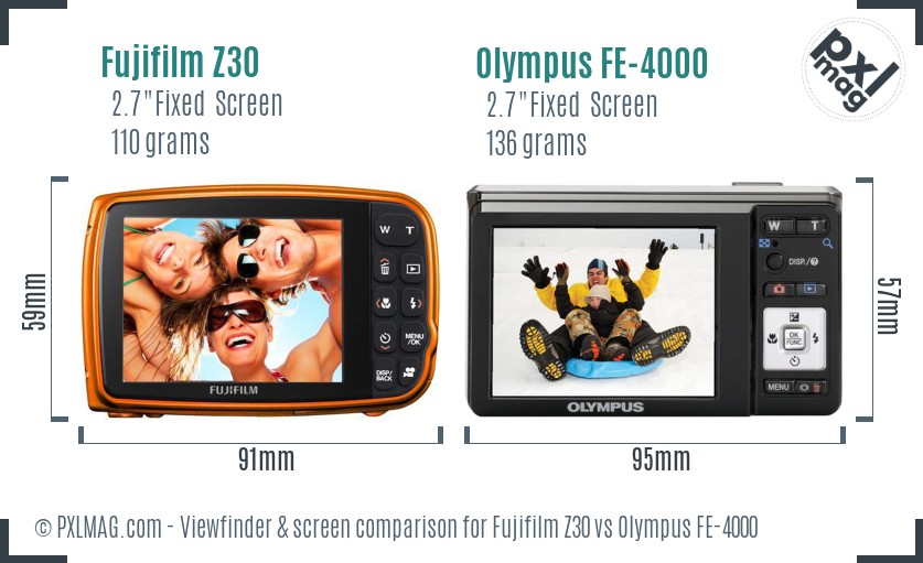 Fujifilm Z30 vs Olympus FE-4000 Screen and Viewfinder comparison