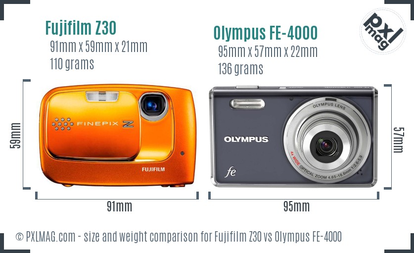 Fujifilm Z30 vs Olympus FE-4000 size comparison Fujifilm Z30 vs Olympus FE-4000 size comparison