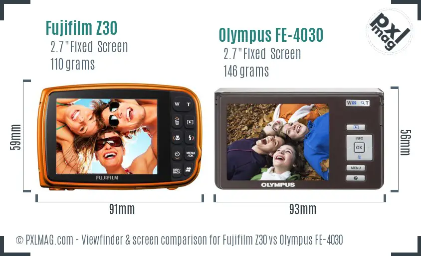 Fujifilm Z30 vs Olympus FE-4030 Screen and Viewfinder comparison