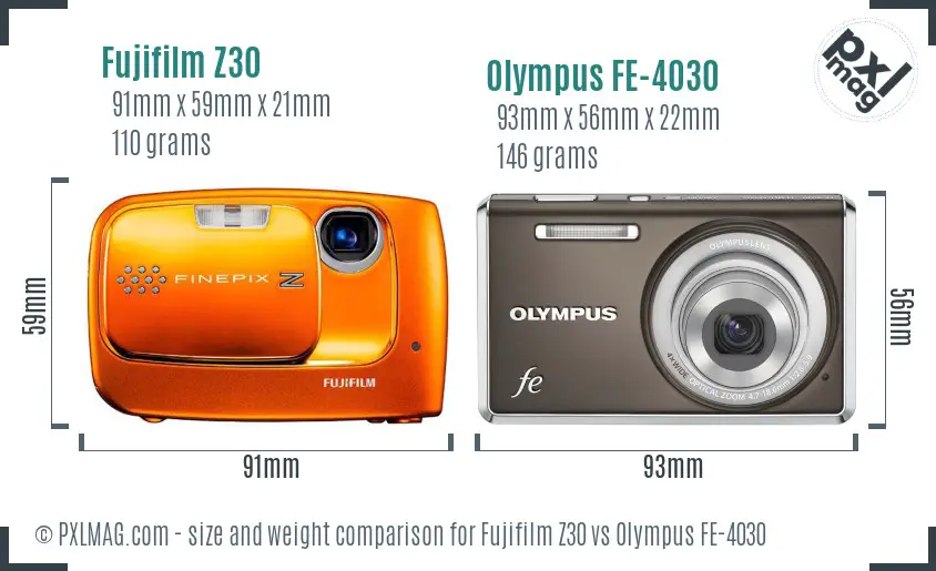 Fujifilm Z30 vs Olympus FE-4030 size comparison