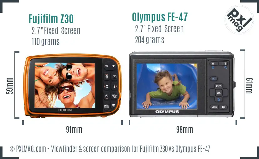 Fujifilm Z30 vs Olympus FE-47 Screen and Viewfinder comparison