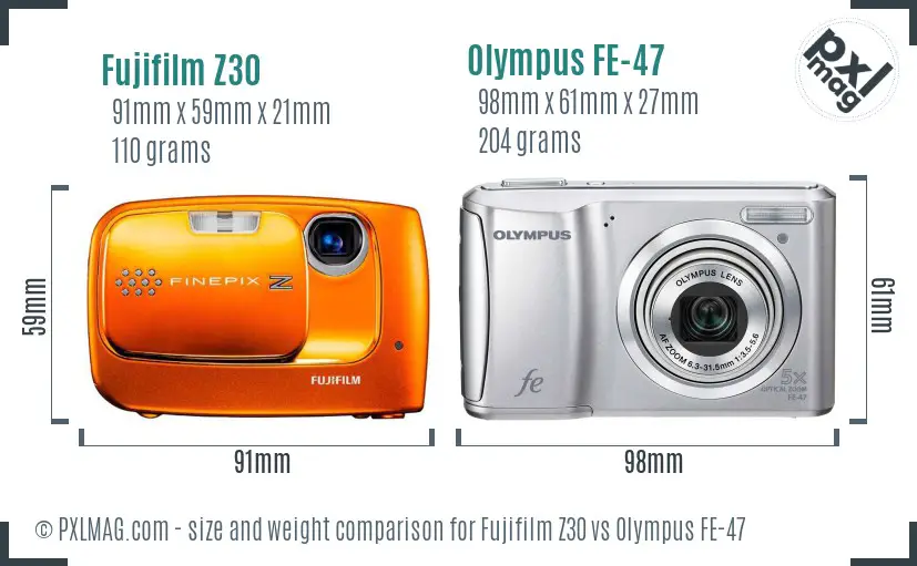 Fujifilm Z30 vs Olympus FE-47 size comparison
