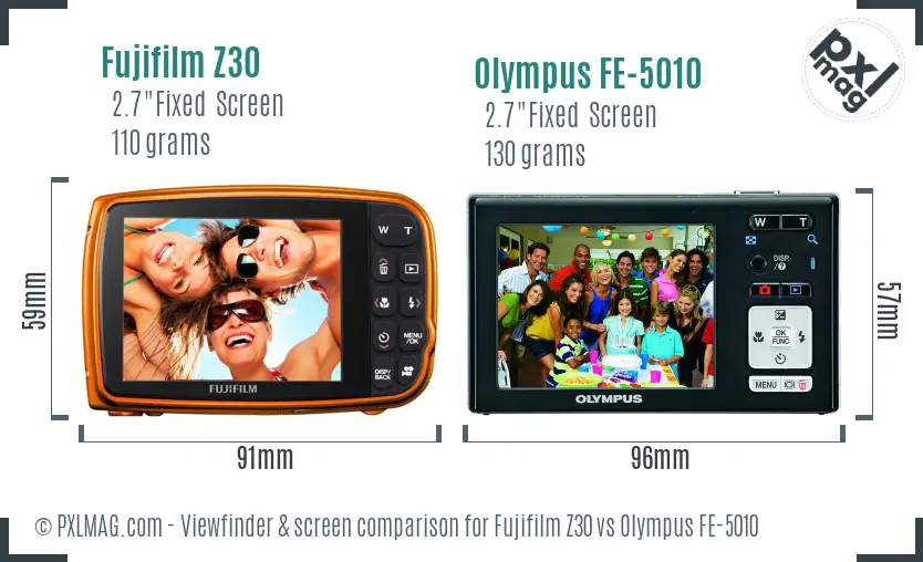 Fujifilm Z30 vs Olympus FE-5010 Screen and Viewfinder comparison