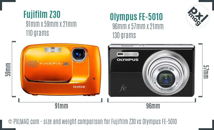 Fujifilm Z30 vs Olympus FE-5010 size comparison