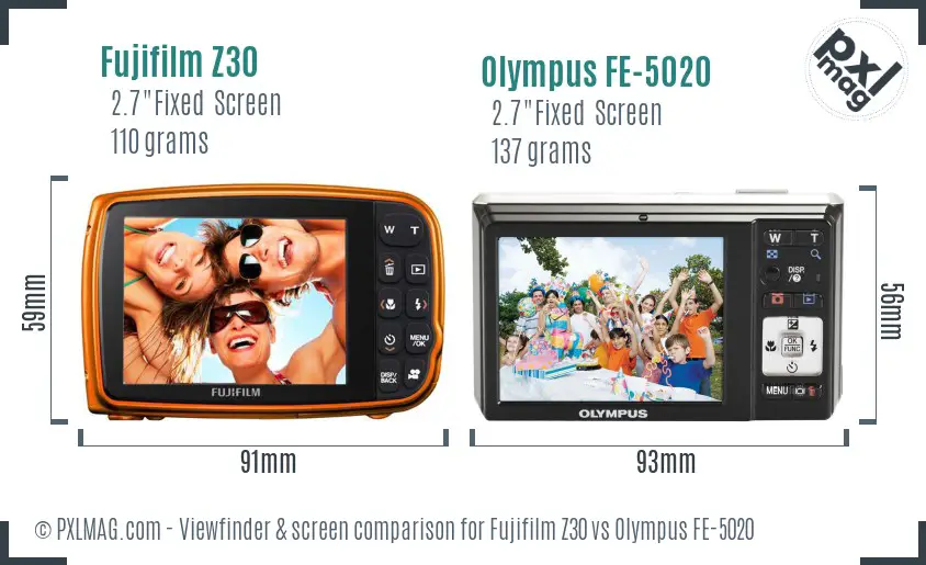 Fujifilm Z30 vs Olympus FE-5020 Screen and Viewfinder comparison
