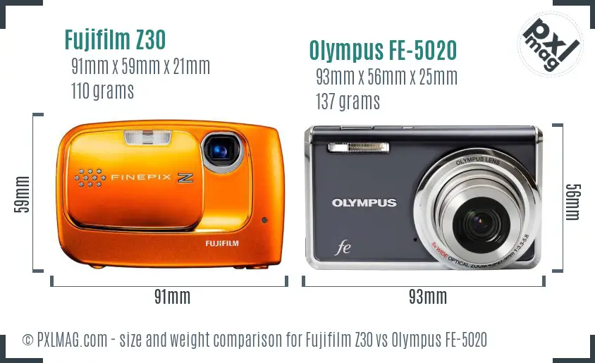 Fujifilm Z30 vs Olympus FE-5020 size comparison