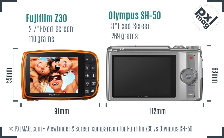 Fujifilm Z30 vs Olympus SH-50 Screen and Viewfinder comparison