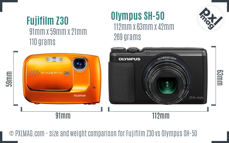 Fujifilm Z30 vs Olympus SH-50 size comparison