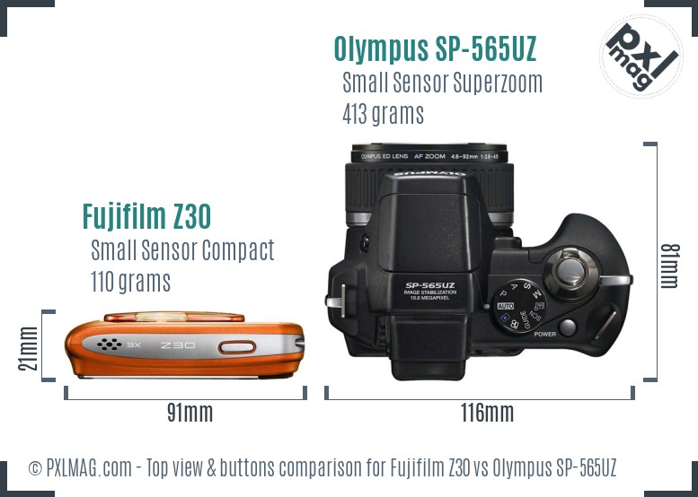 Fujifilm Z30 vs Olympus SP-565UZ top view buttons comparison