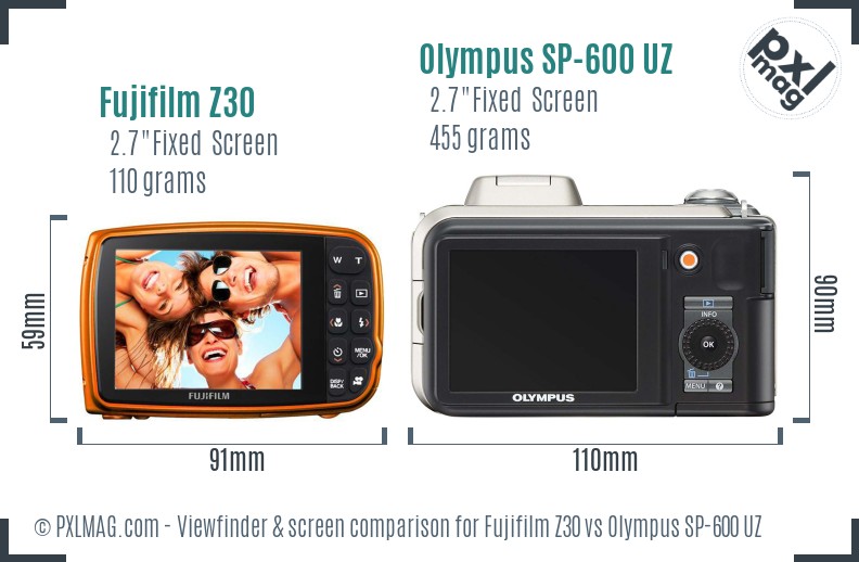 Fujifilm Z30 vs Olympus SP-600 UZ Screen and Viewfinder comparison