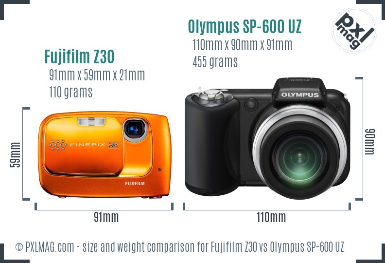 Fujifilm Z30 vs Olympus SP-600 UZ size comparison
