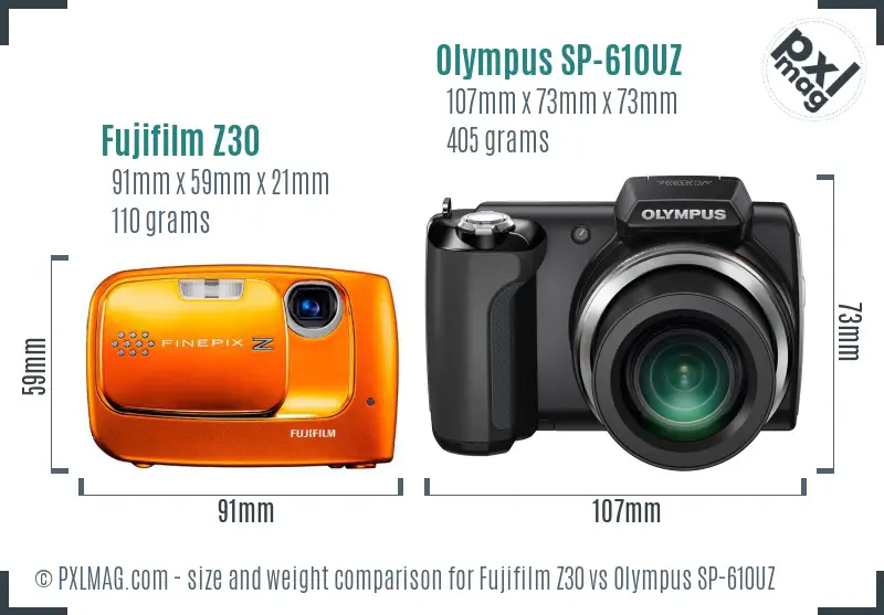 Fujifilm Z30 vs Olympus SP-610UZ size comparison