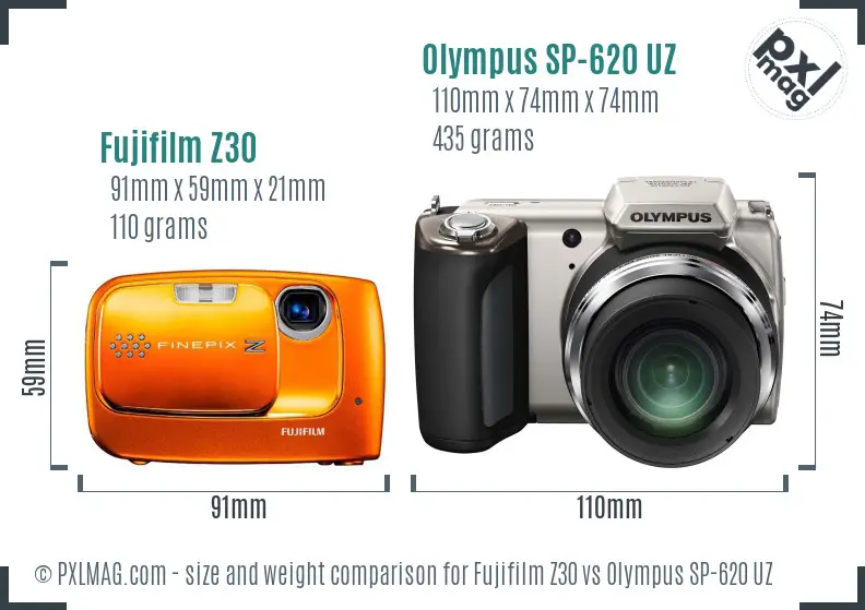Fujifilm Z30 vs Olympus SP-620 UZ size comparison