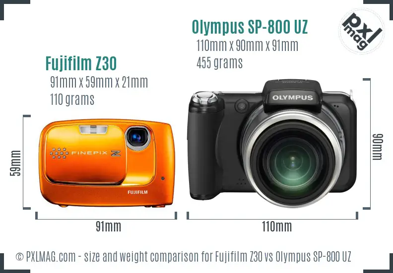 Fujifilm Z30 vs Olympus SP-800 UZ size comparison