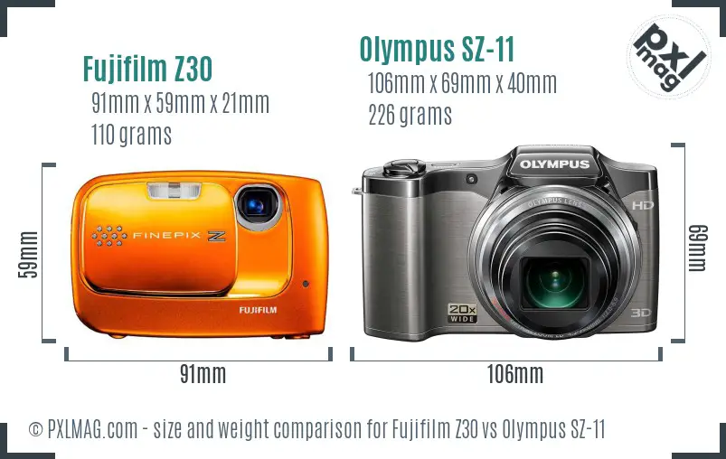 Fujifilm Z30 vs Olympus SZ-11 size comparison