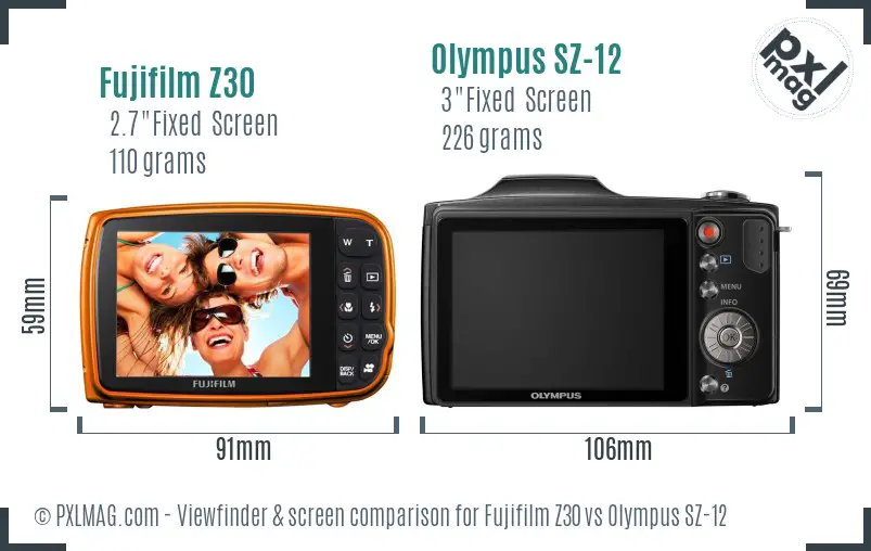 Fujifilm Z30 vs Olympus SZ-12 Screen and Viewfinder comparison