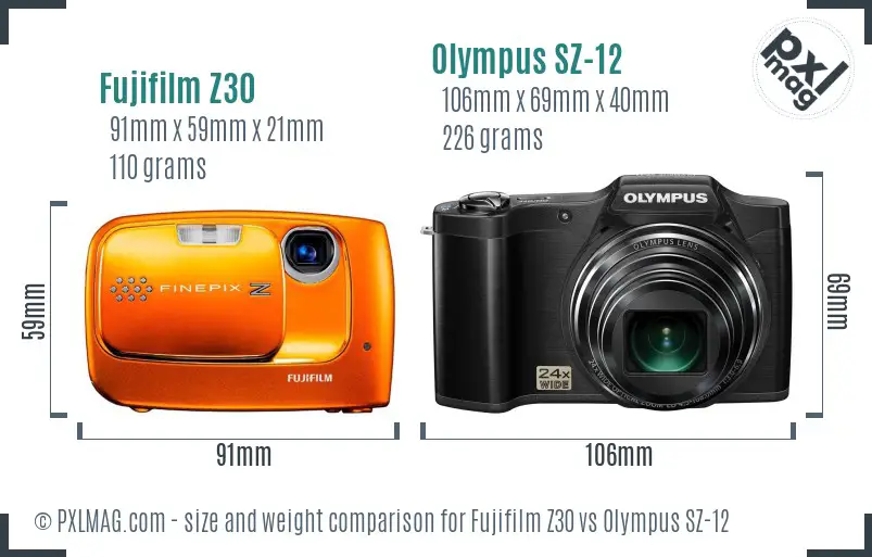 Fujifilm Z30 vs Olympus SZ-12 size comparison