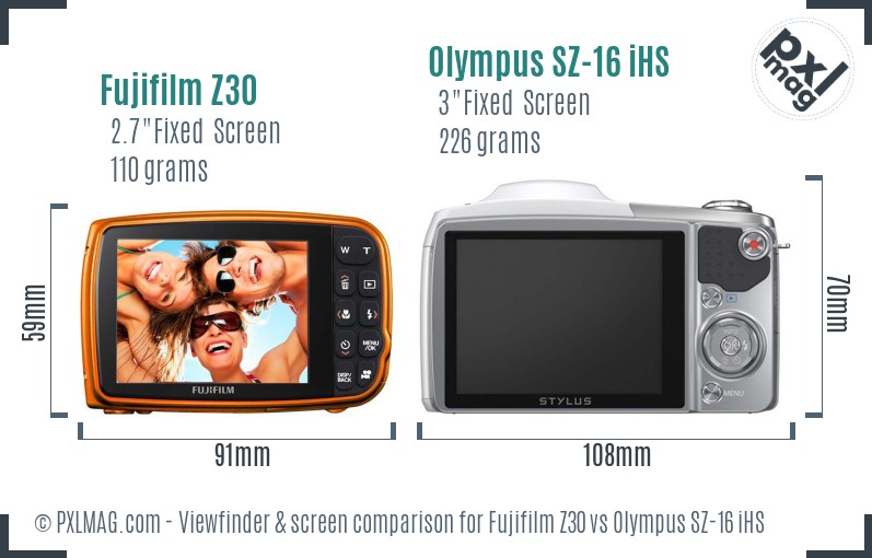 Fujifilm Z30 vs Olympus SZ-16 iHS Screen and Viewfinder comparison