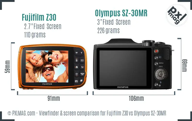 Fujifilm Z30 vs Olympus SZ-30MR Screen and Viewfinder comparison