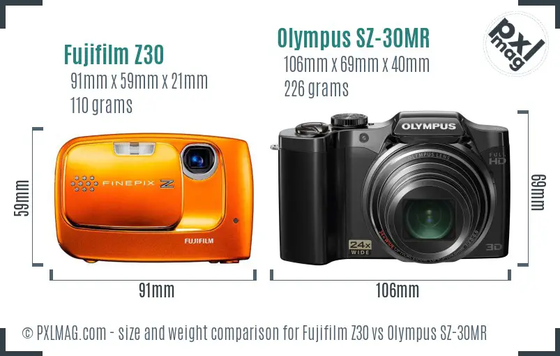 Fujifilm Z30 vs Olympus SZ-30MR size comparison