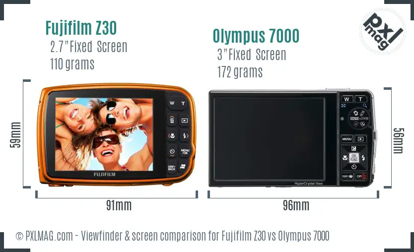 Fujifilm Z30 vs Olympus 7000 Screen and Viewfinder comparison