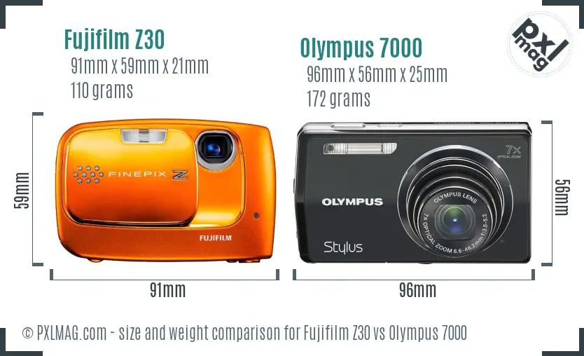 Fujifilm Z30 vs Olympus 7000 size comparison