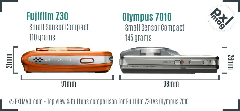 Fujifilm Z30 vs Olympus 7010 top view buttons comparison Fujifilm Z30 vs Olympus 7010 top view buttons comparison