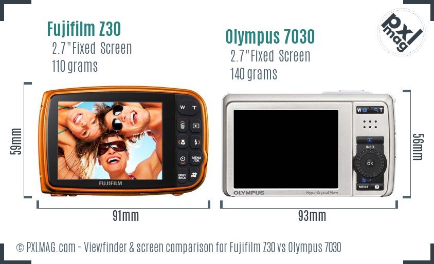 Fujifilm Z30 vs Olympus 7030 Screen and Viewfinder comparison
