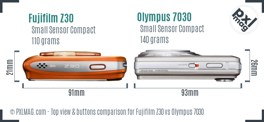 Fujifilm Z30 vs Olympus 7030 top view buttons comparison