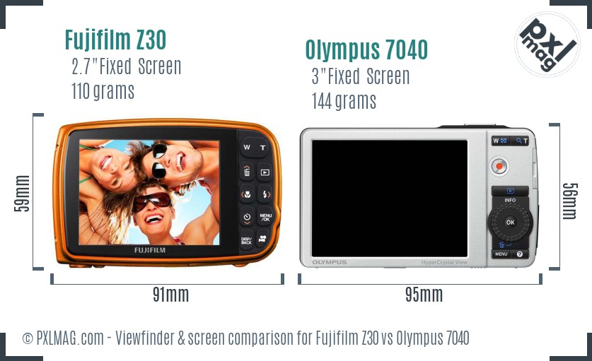 Fujifilm Z30 vs Olympus 7040 Screen and Viewfinder comparison